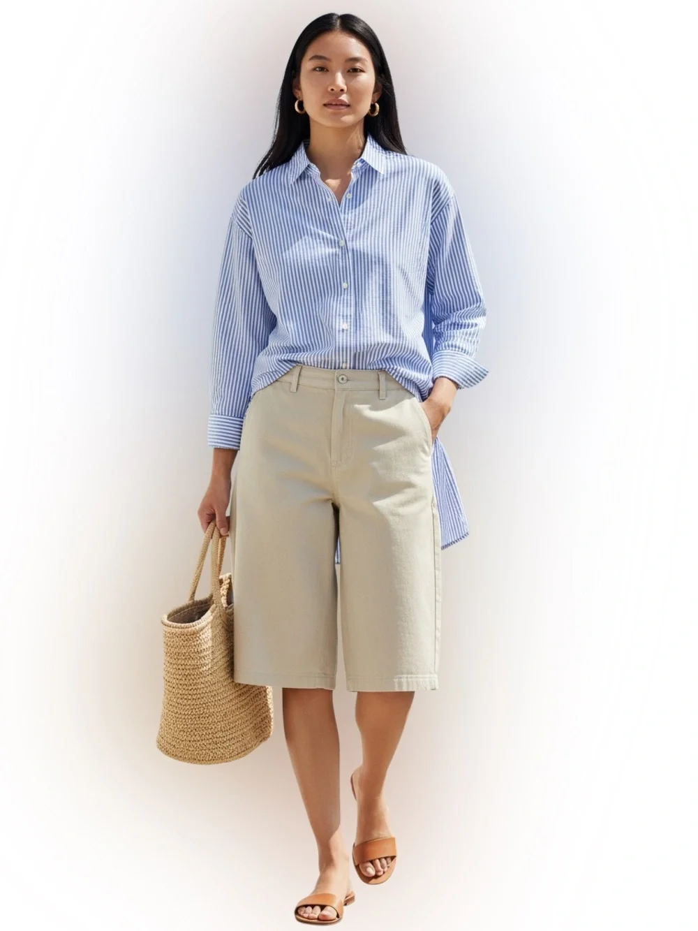 NWT ZARA Signature Denim Elasticated Bermuda Shorts Ecru Women’s Small